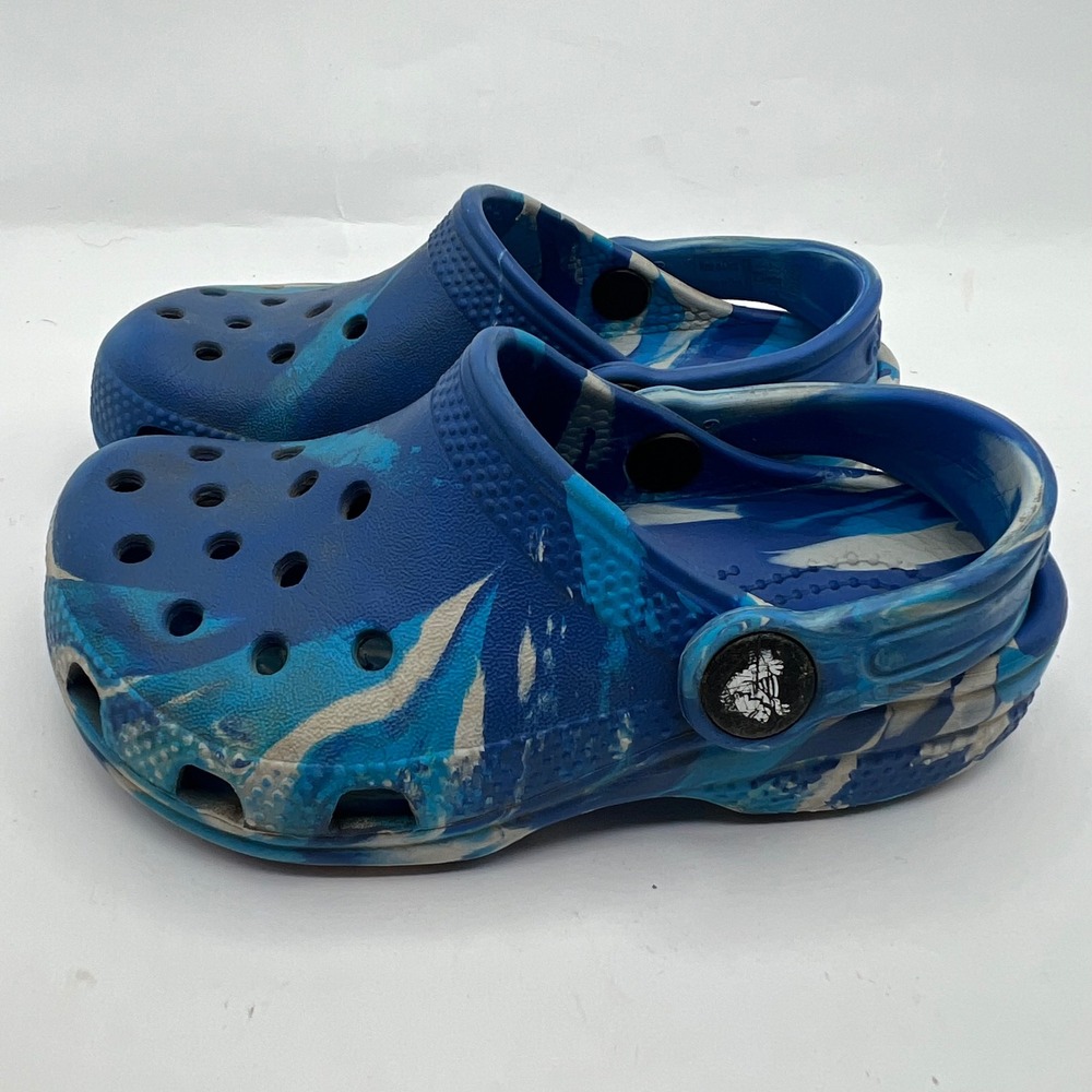 Crocs Classic Marbled Clogs Blue White Swirl Kids Size C 9 Slip On Shoes Boys